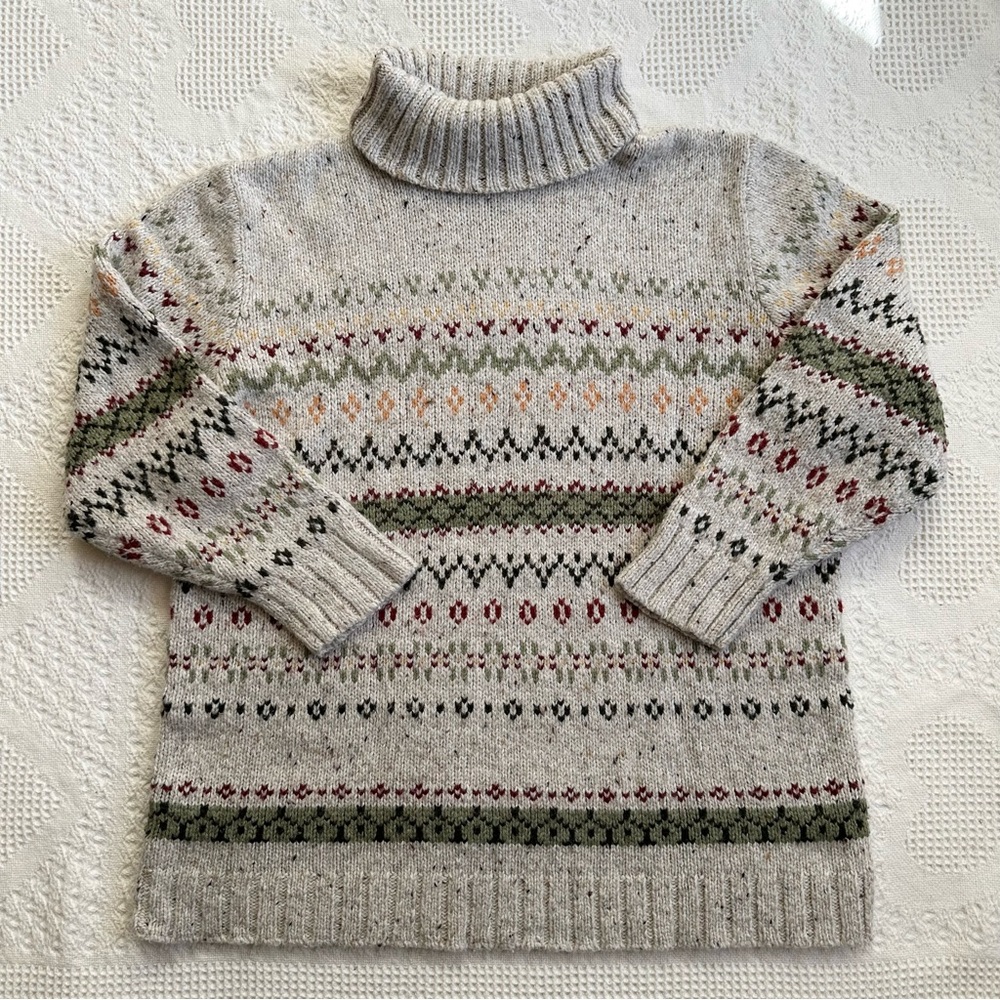 Vintage Fair Isle Sweater Womens 18/20 W Multicolor Turtleneck Wool Blend Knit